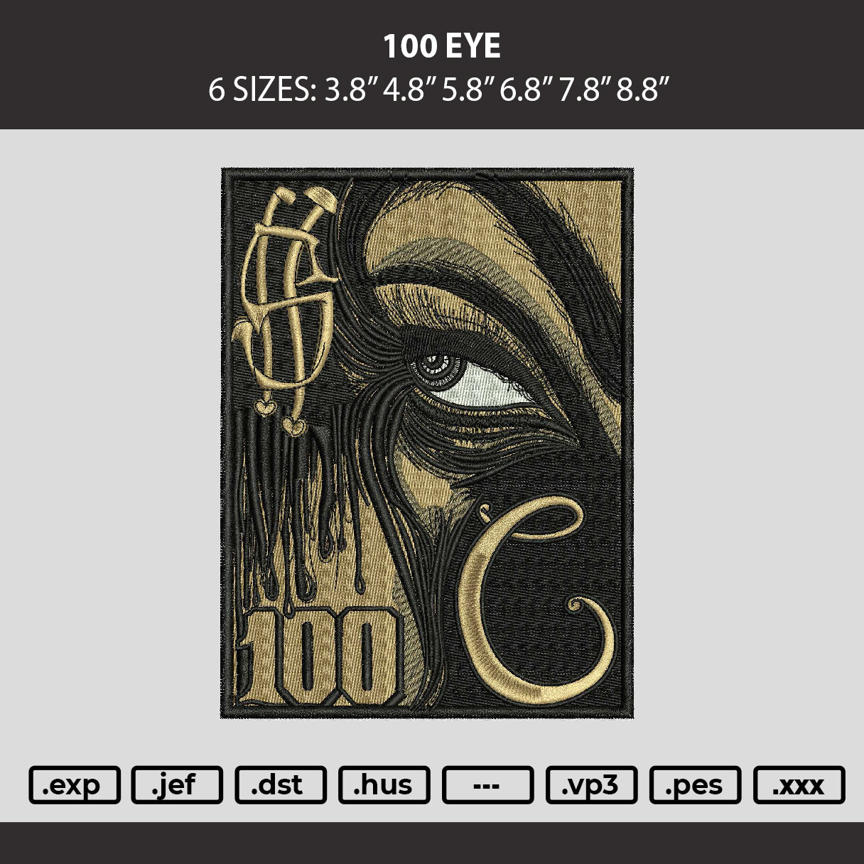 100 Eye Embroidery Machine Design File 6 sizes