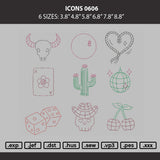 Icons 0606 Embroidery Machine Design File 6 sizes