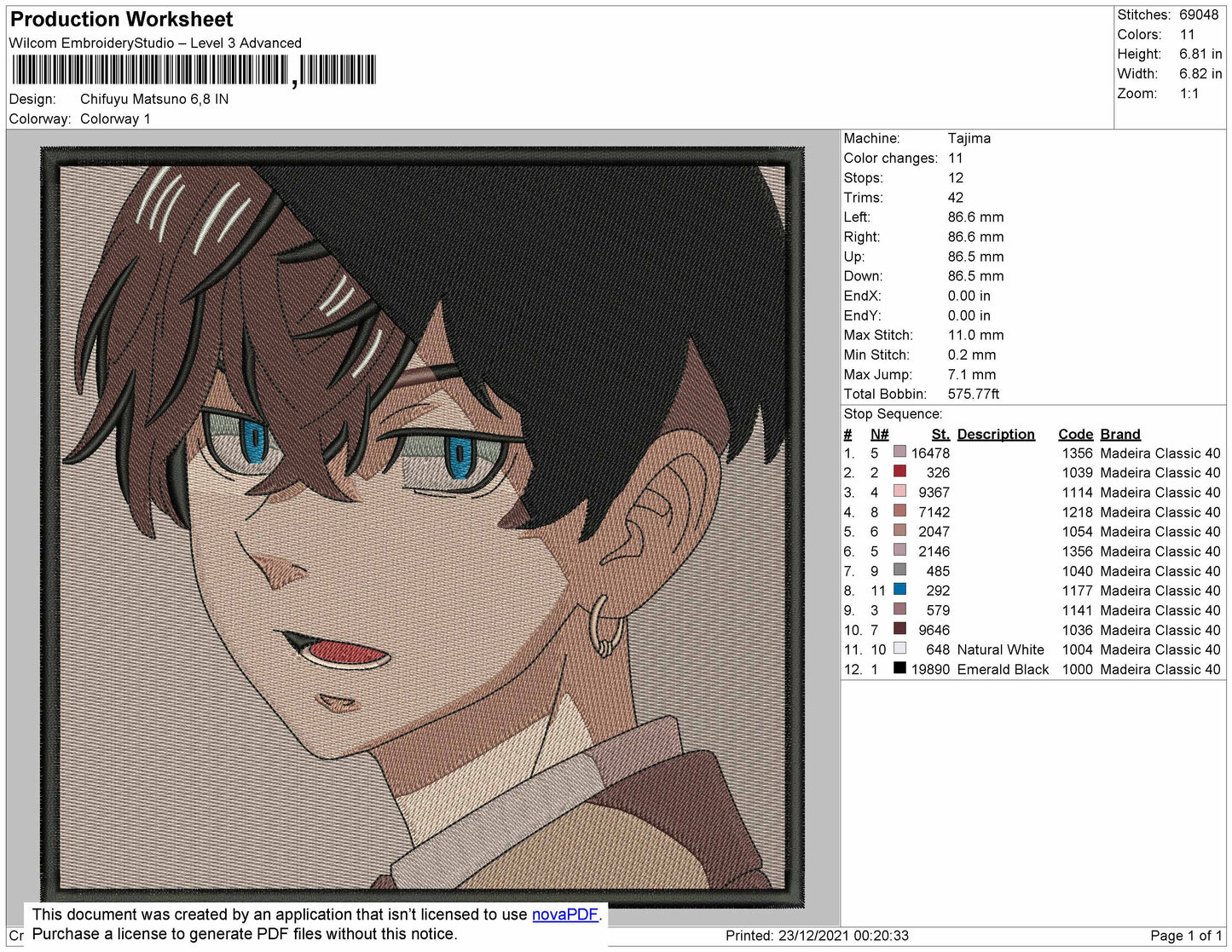 Chifuyu Matsuno Embroidery File 4 size