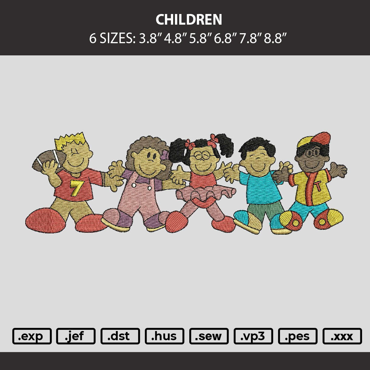 Children Embroidery Machine Design File 6 sizes