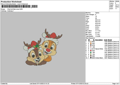 Squirrels Xmas Embroidery File 6 sizes