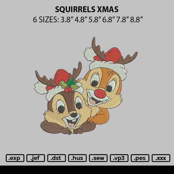 Squirrels Xmas Embroidery File 6 sizes