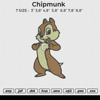Chipmunk Embroidery File 6 size