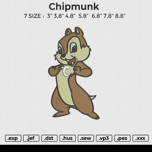 Chipmunk Embroidery File 6 size