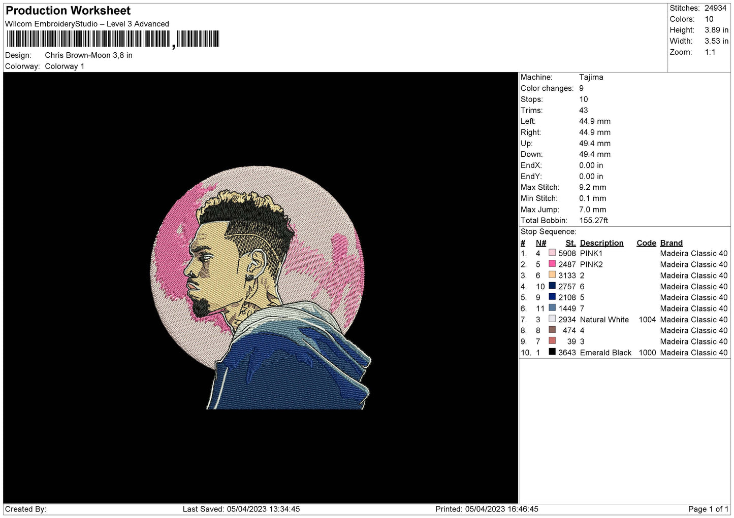 Chris B Moon Embroidery File 6 sizes
