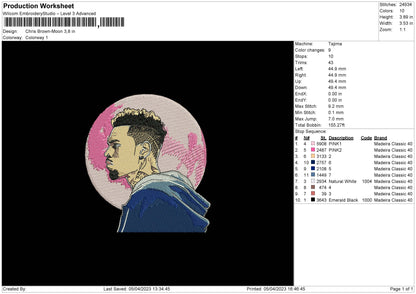 Chris B Moon Embroidery File 6 sizes