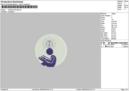 Reading 01 Embroidery File 6 sizes