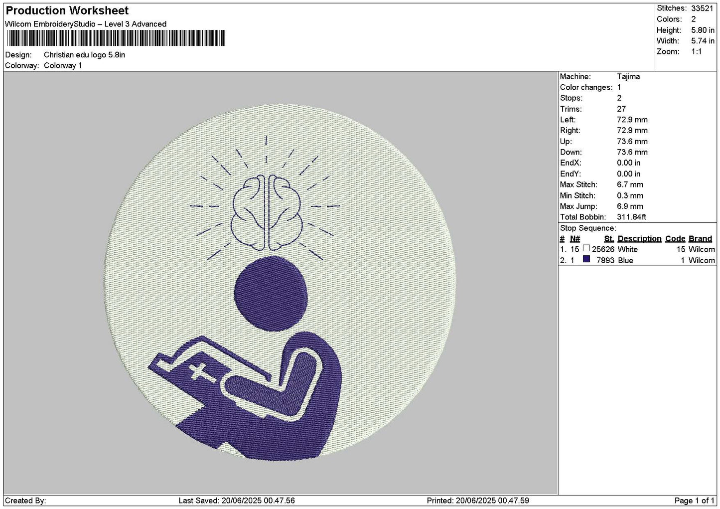 Reading 01 Embroidery File 6 sizes