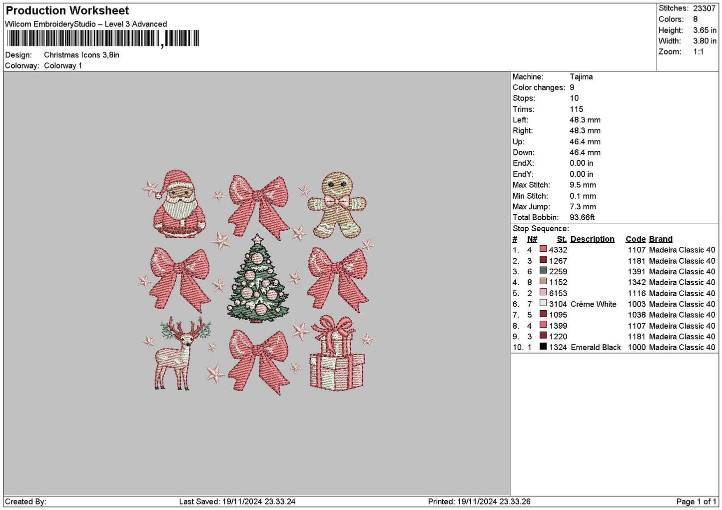 Xmasicons 24 Embroidery File 6 sizes