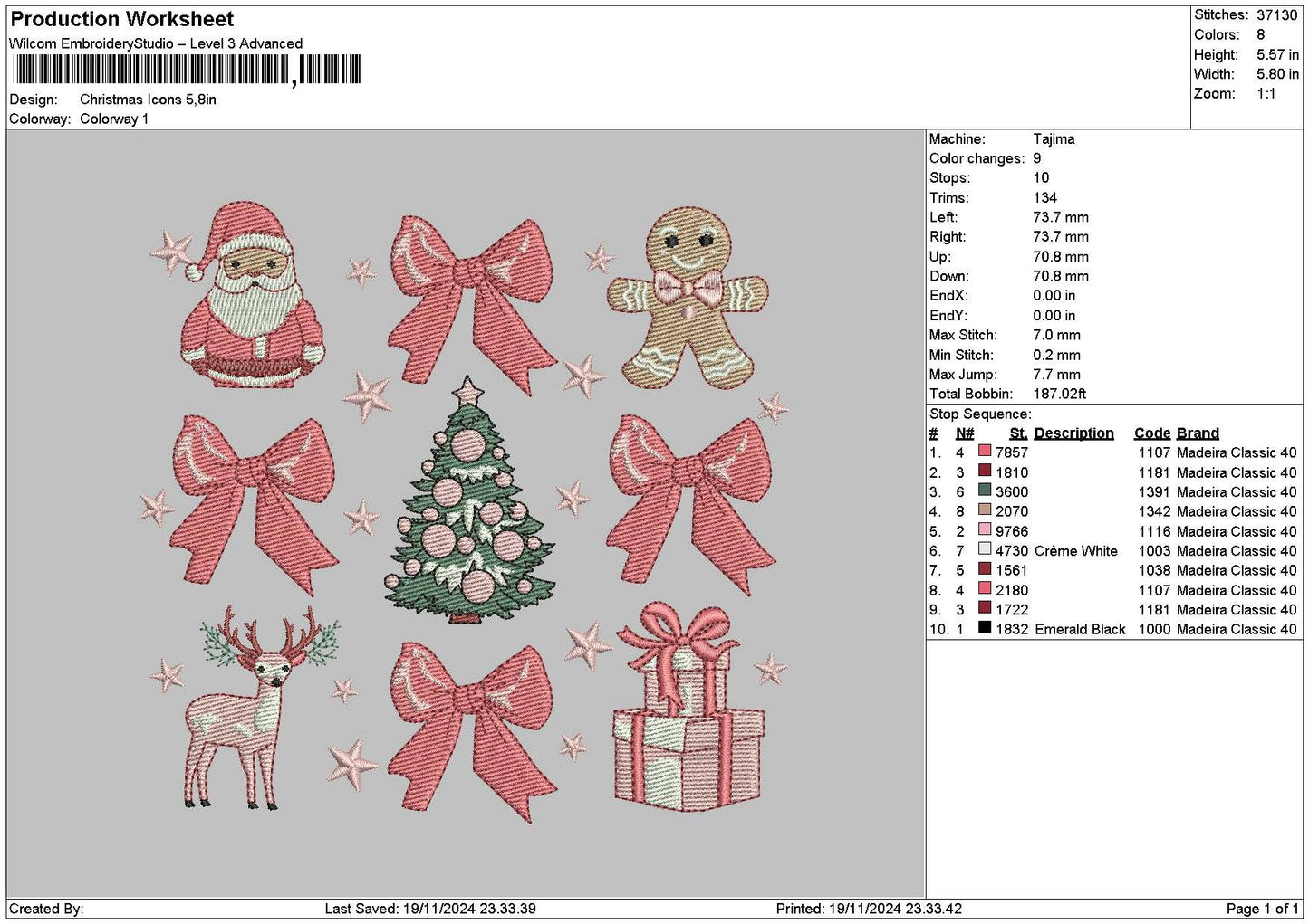 Xmasicons 24 Embroidery File 6 sizes