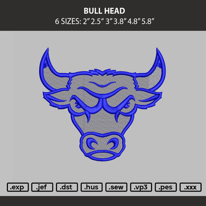 Bull Head Embroidery Machine Design File 6 sizes
