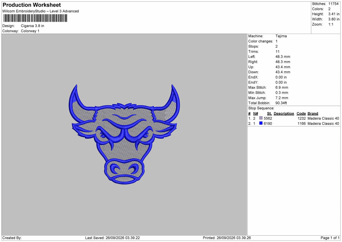 Bull Head Embroidery Machine Design File 6 sizes