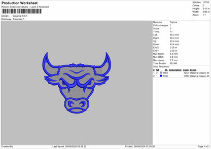 Bull Head Embroidery Machine Design File 6 sizes