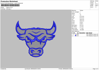 Bull Head Embroidery Machine Design File 6 sizes