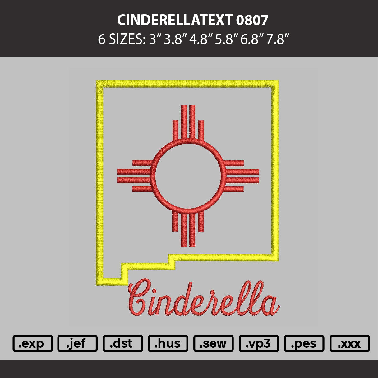 Cinderellatext 0807 Embroidery Machine Design File 6 sizes