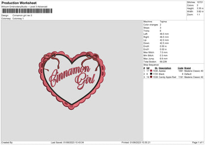 Cinnamon Girl Embroidery File 6 sizes