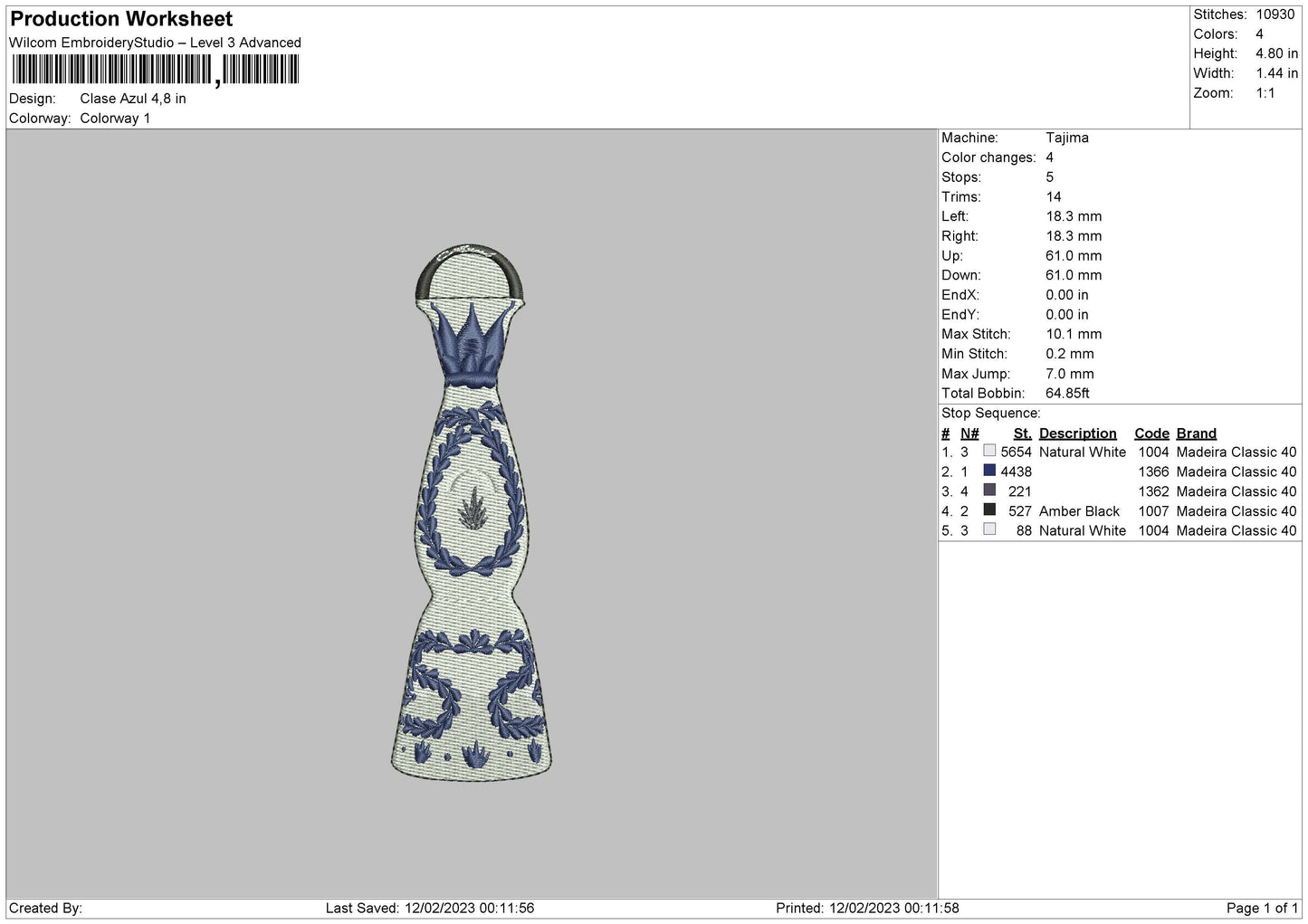 Clase Azul Embroidery File 6 sizes