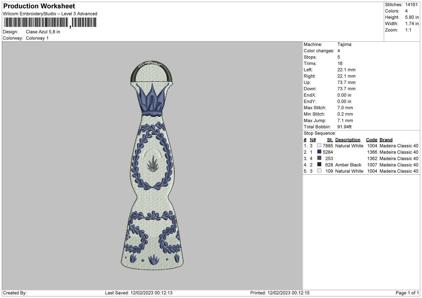 Clase Azul Embroidery File 6 sizes