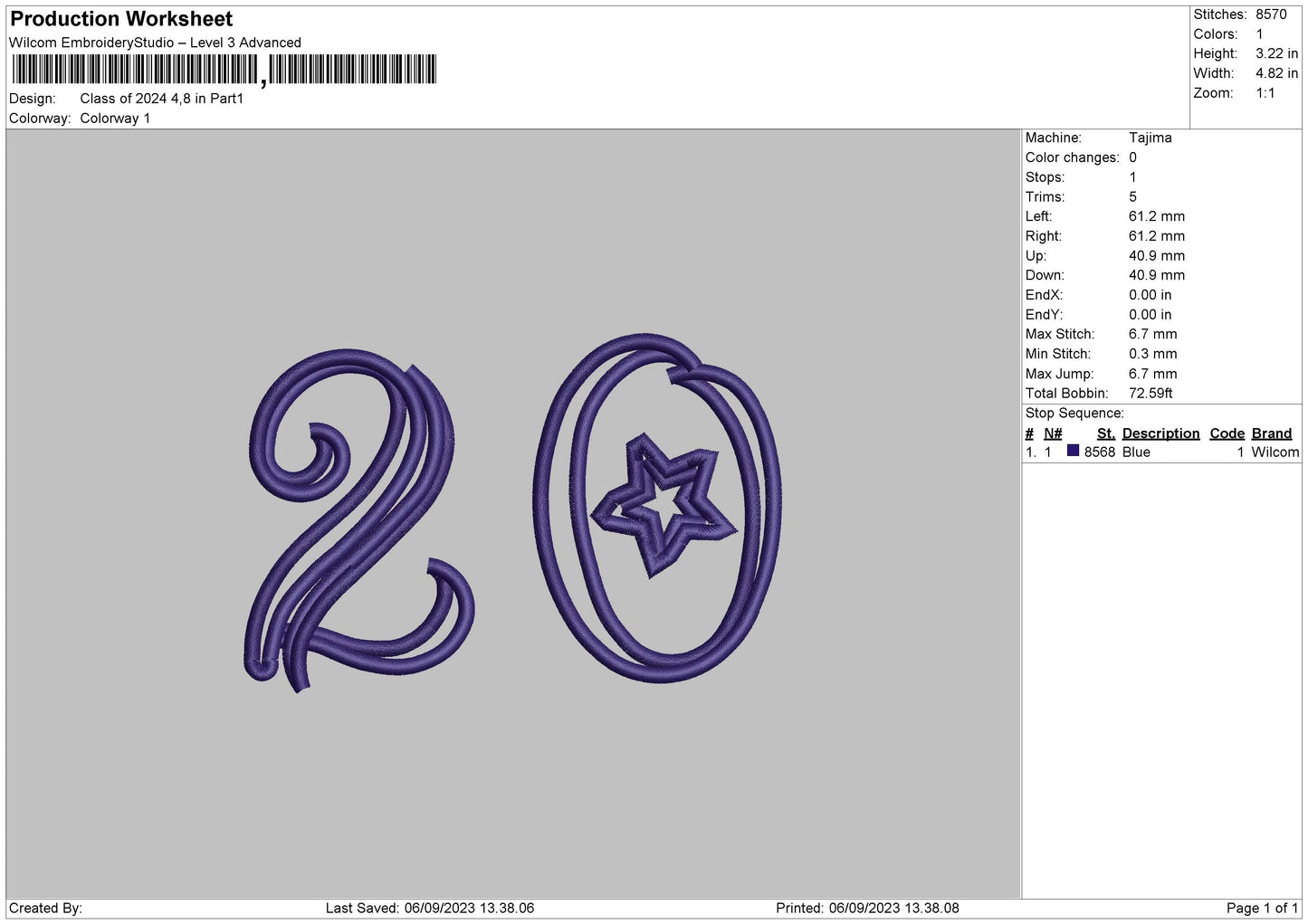 Class Of 2024 3 Parts Embroidery File