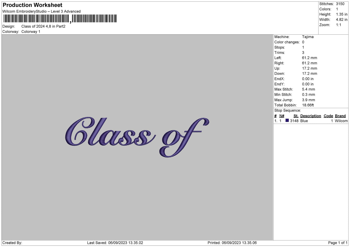 Class Of 2024 3 Parts Embroidery File