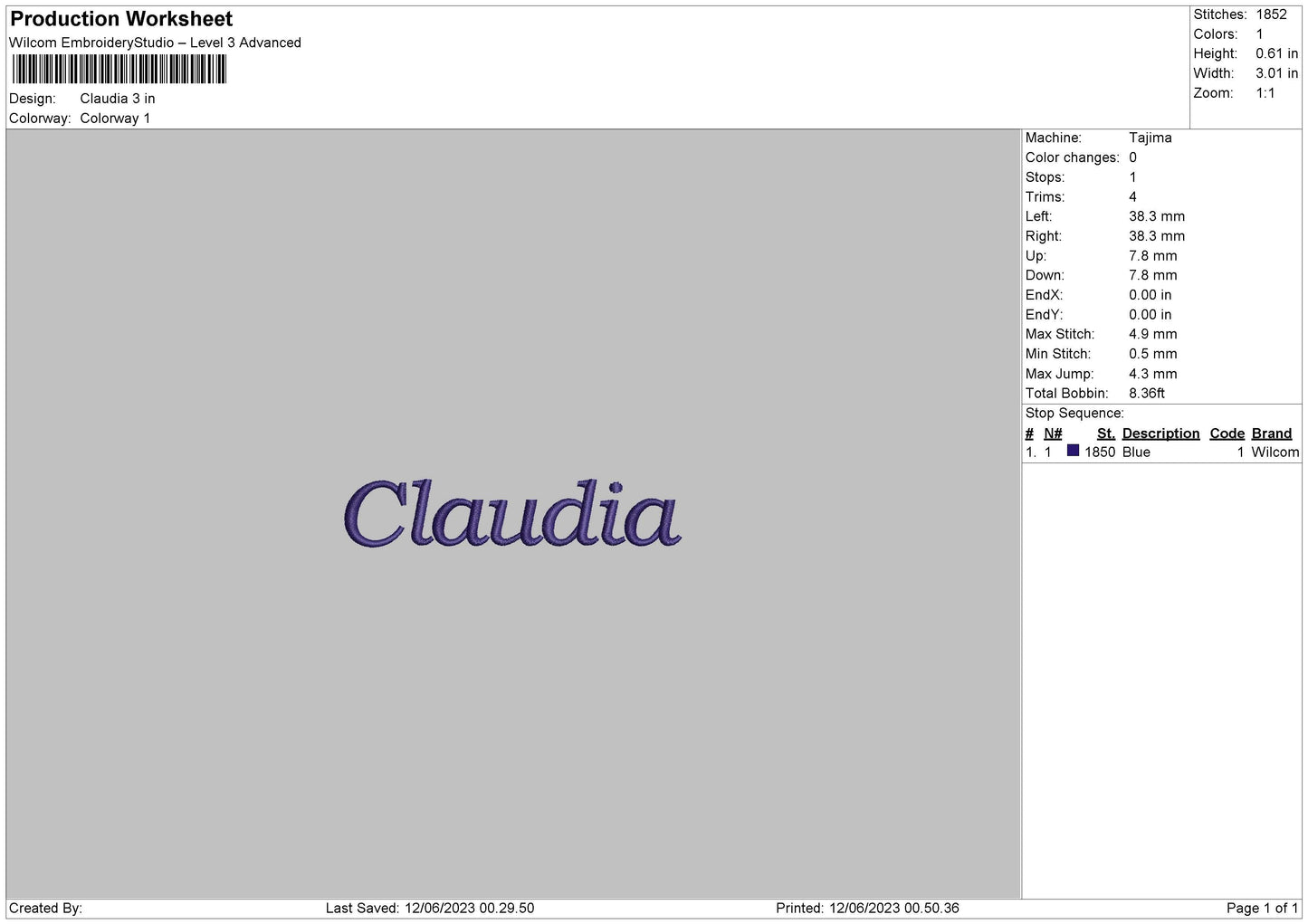 Claudia Embroidery File 6 sizes