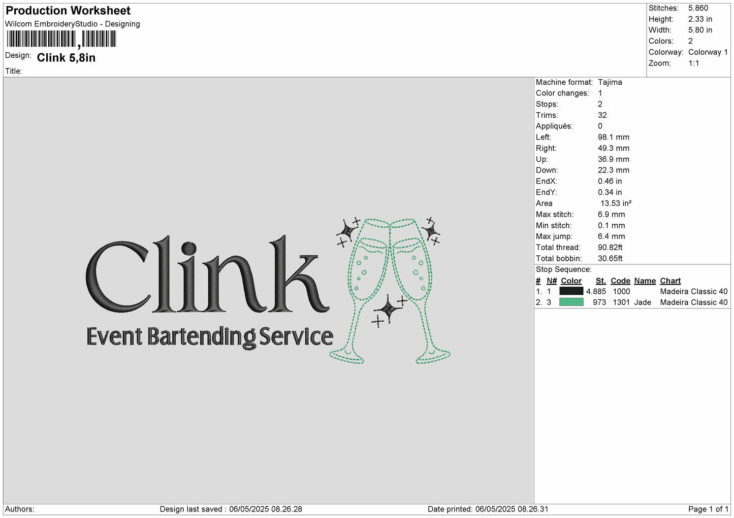 Clink Embroidery File 6 sizes