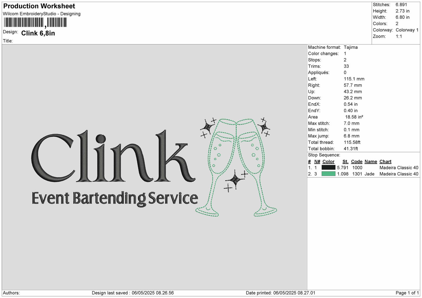 Clink Embroidery File 6 sizes