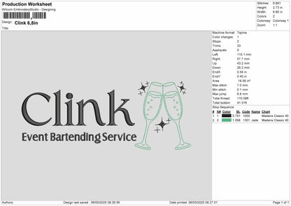 Clink Embroidery File 6 sizes