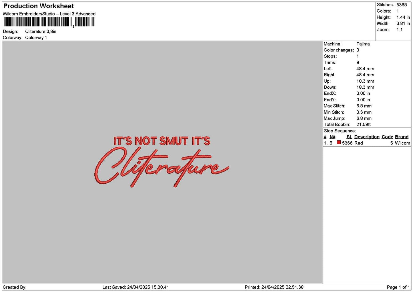 Cliteraturetext Embroidery File 6 sizes