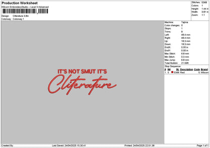 Cliteraturetext Embroidery File 6 sizes