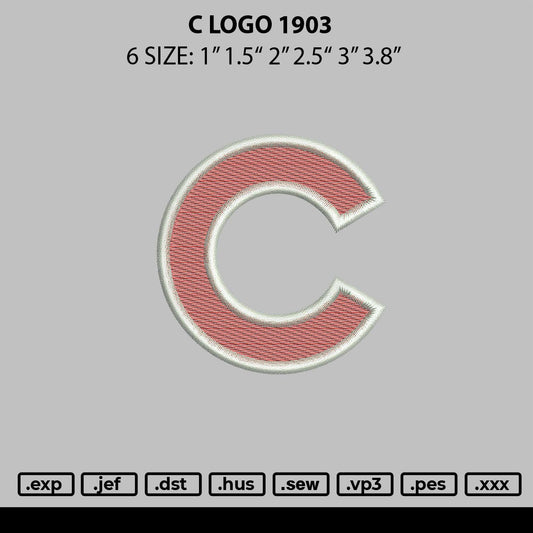 C Logo 1903 Emboidery Machine DesignFile 6 sizes