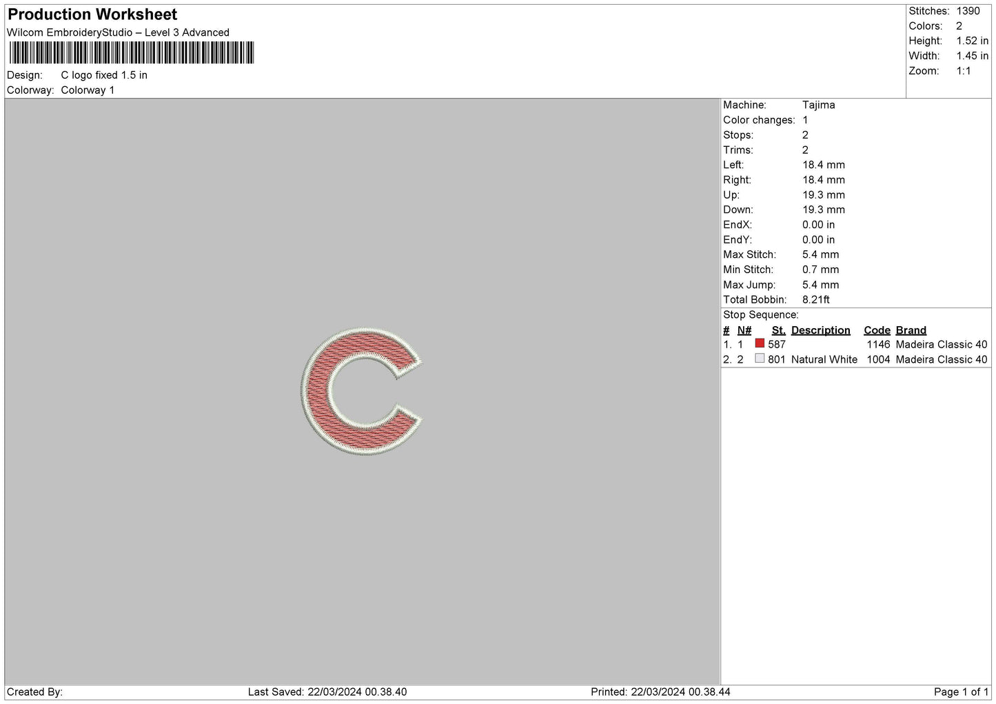 C Logo 1903 Emboidery Machine DesignFile 6 sizes