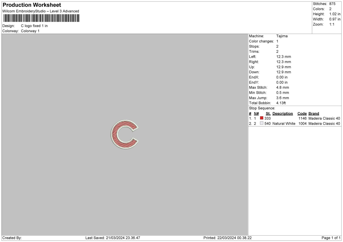 C Logo 1903 Emboidery Machine DesignFile 6 sizes