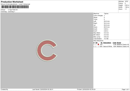 C Logo 1903 Emboidery Machine DesignFile 6 sizes