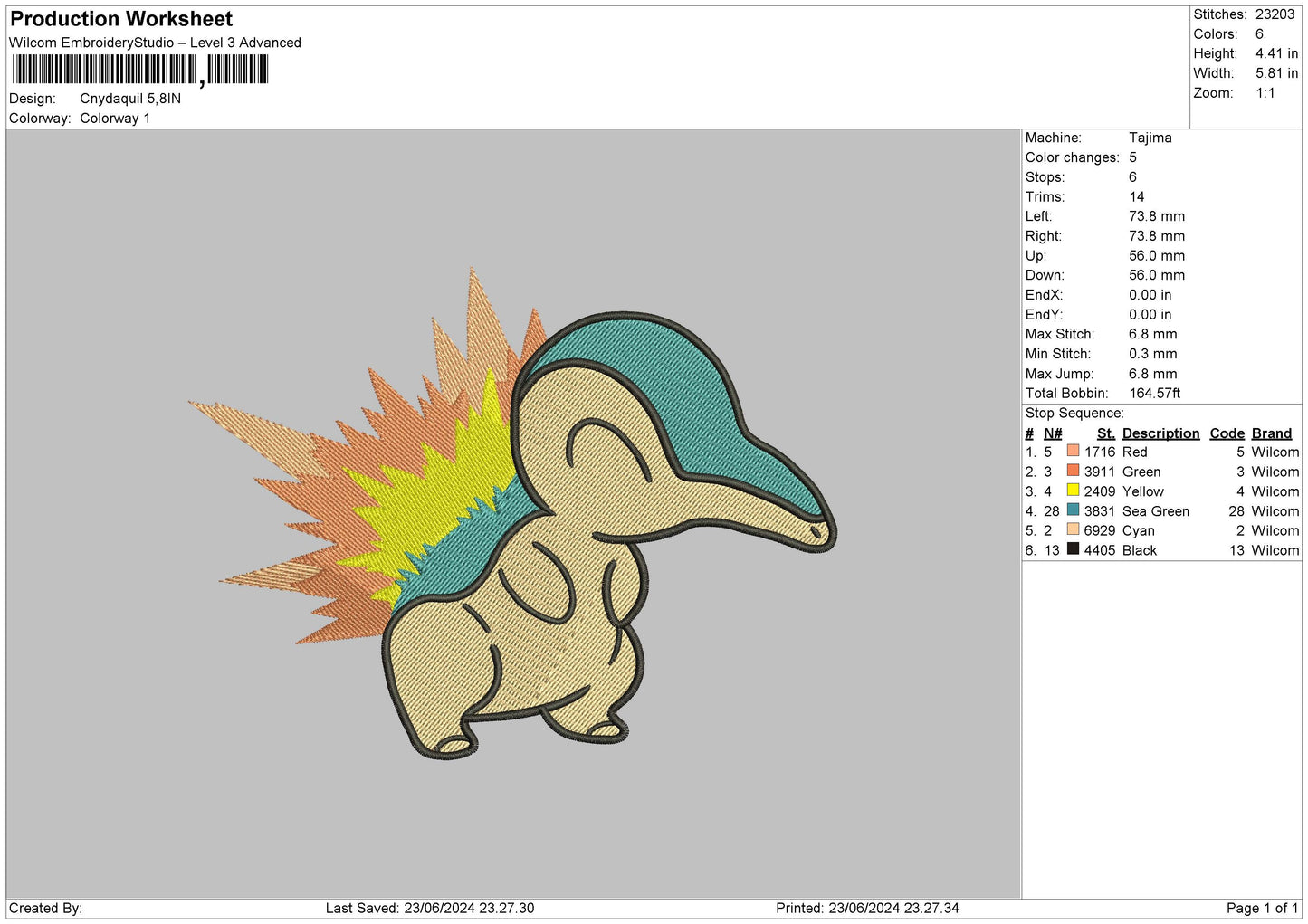Cyndaquil Embroidery File 6 sizes