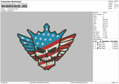 Cody Rhodes Embroidery File 6 sizes