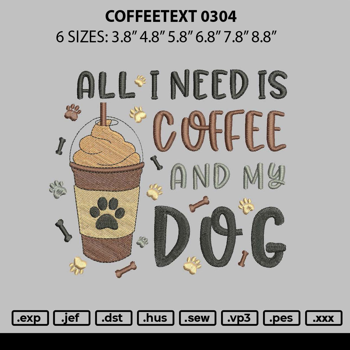 Coffeetext 0304 Embroidery File 6 sizes