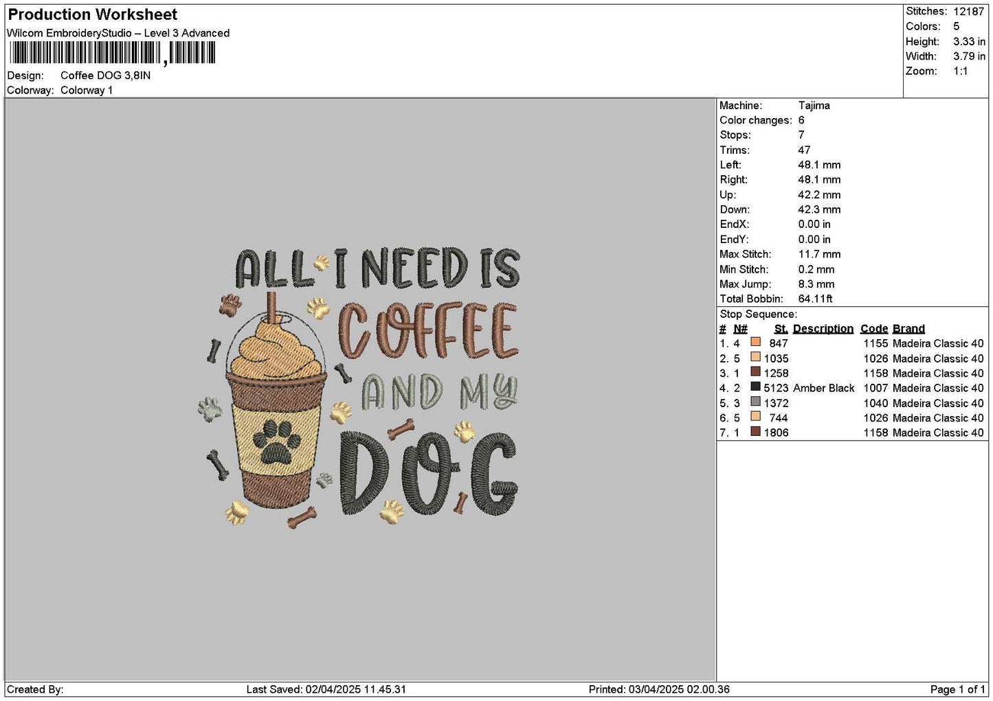 Coffeetext 0304 Embroidery File 6 sizes