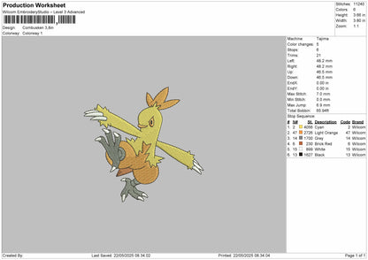 Combusken Pokemon Embroidery File