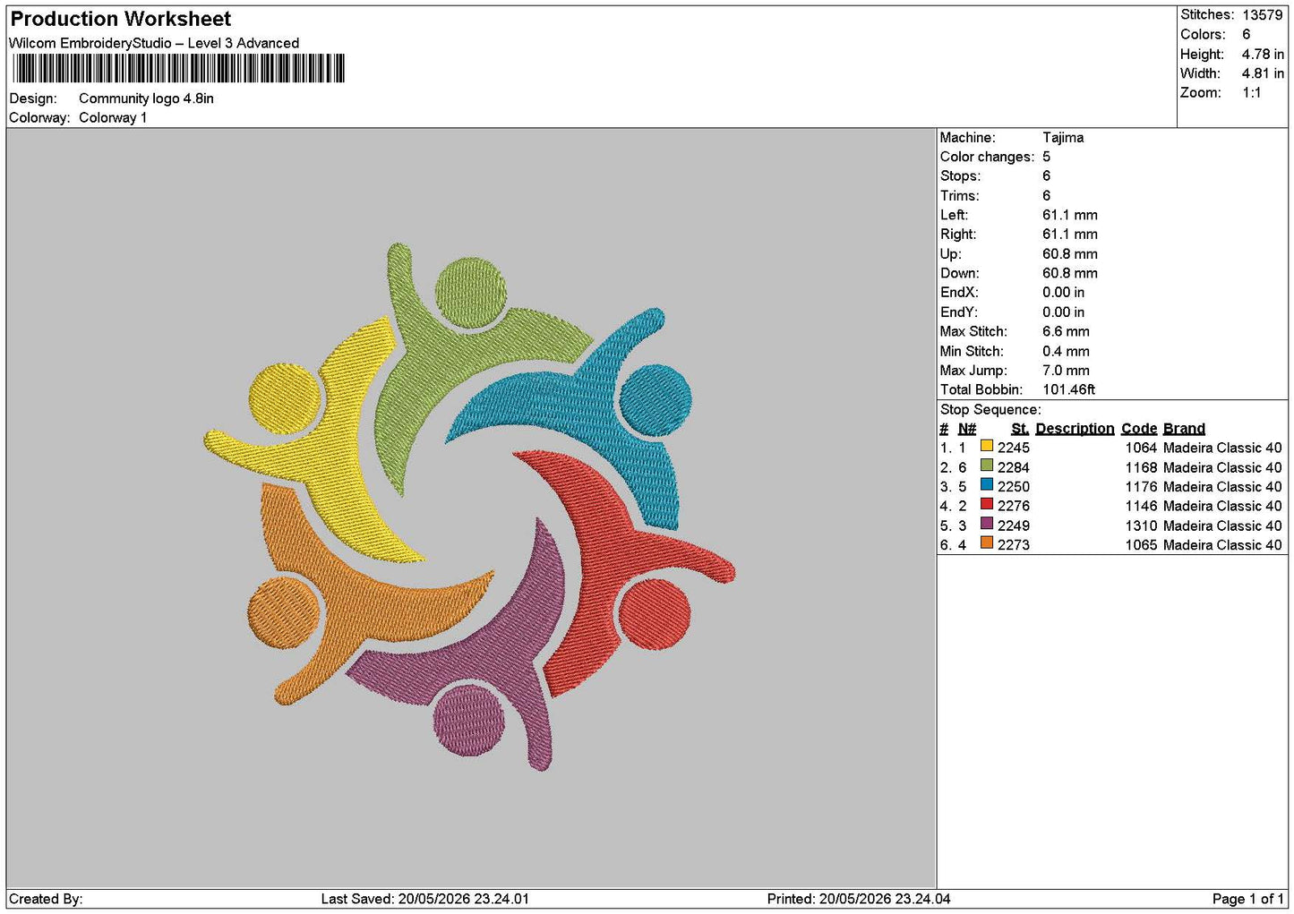 Circle Logo 1905 Embroidery Machine Design File 6 sizes