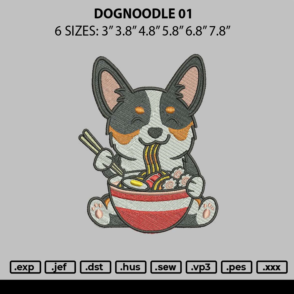 Dognoodle 01 Embroidery File 6 sizes