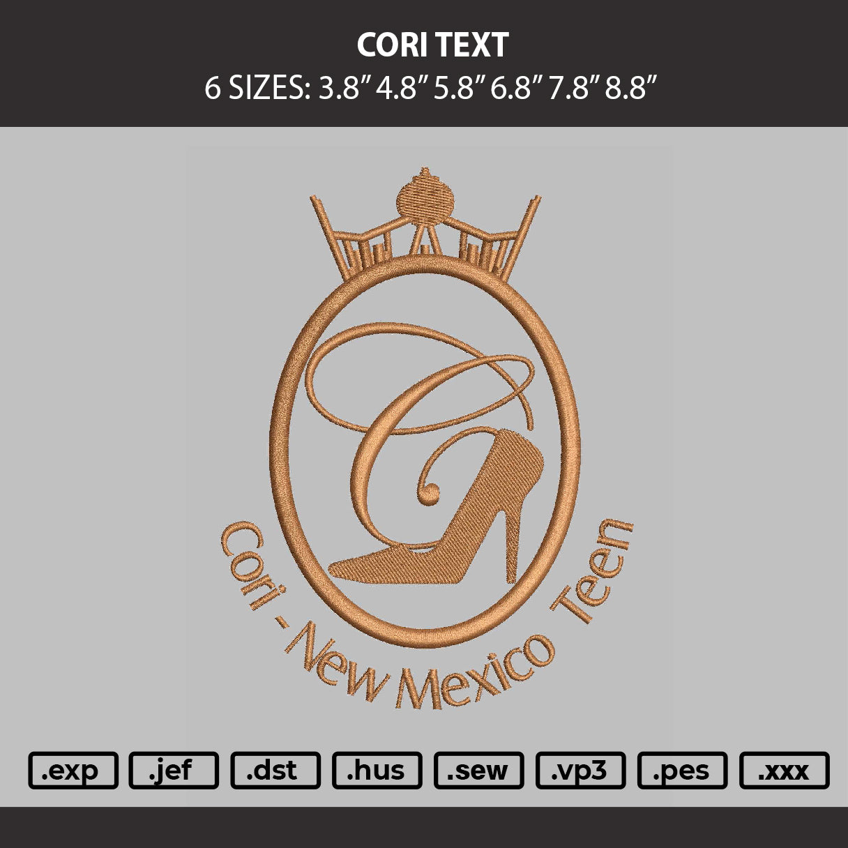 Cori Text Embroidery Machine Design File 6 sizes