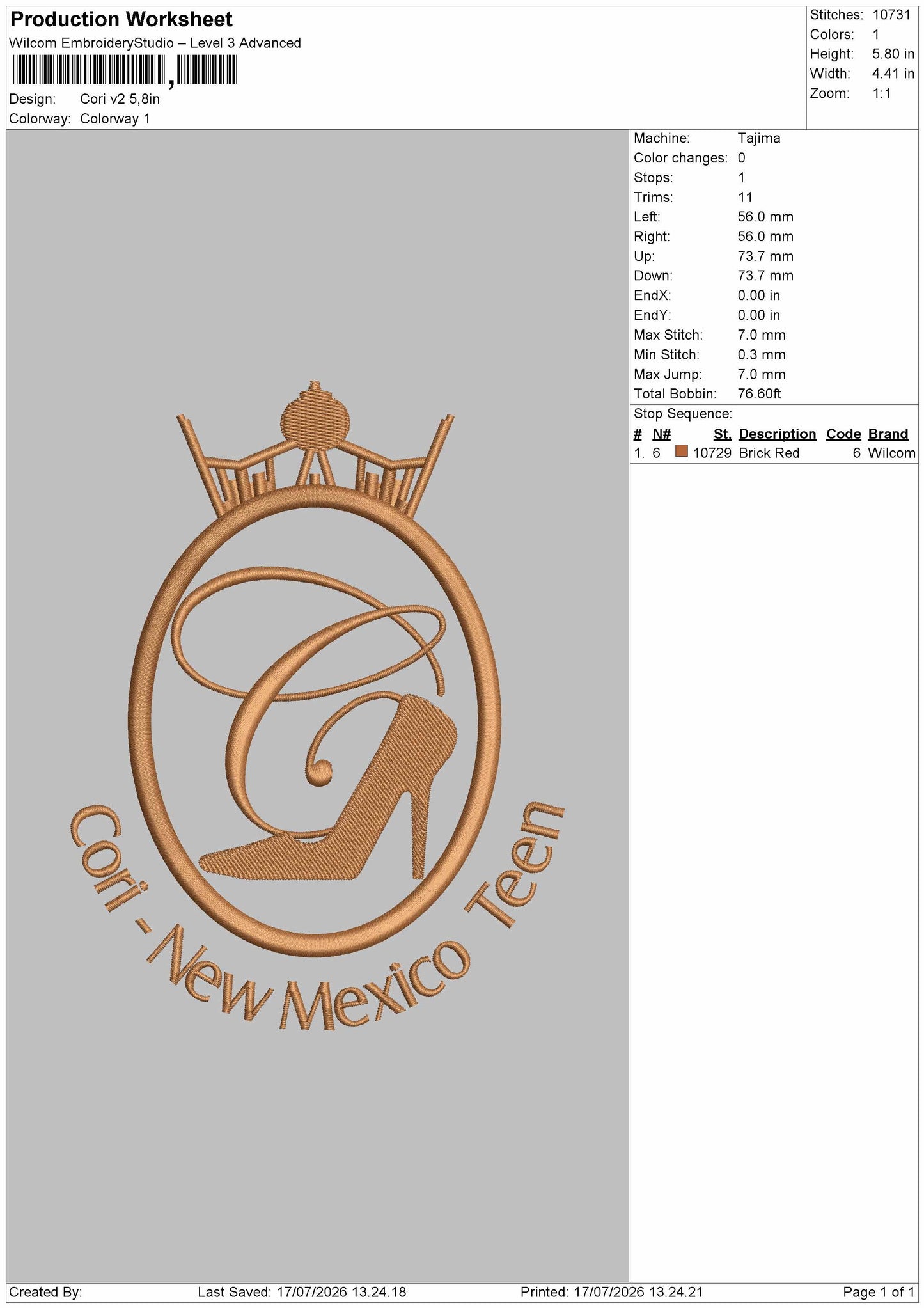 Cori Text Embroidery Machine Design File 6 sizes
