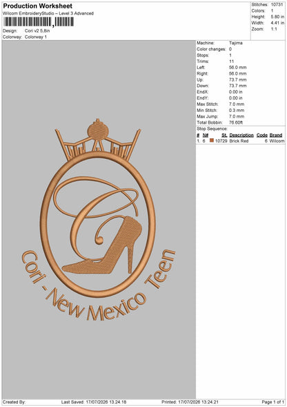 Cori Text Embroidery Machine Design File 6 sizes