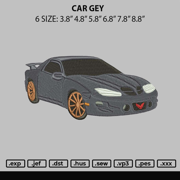 Car Grey Embroidery File 6 sizes