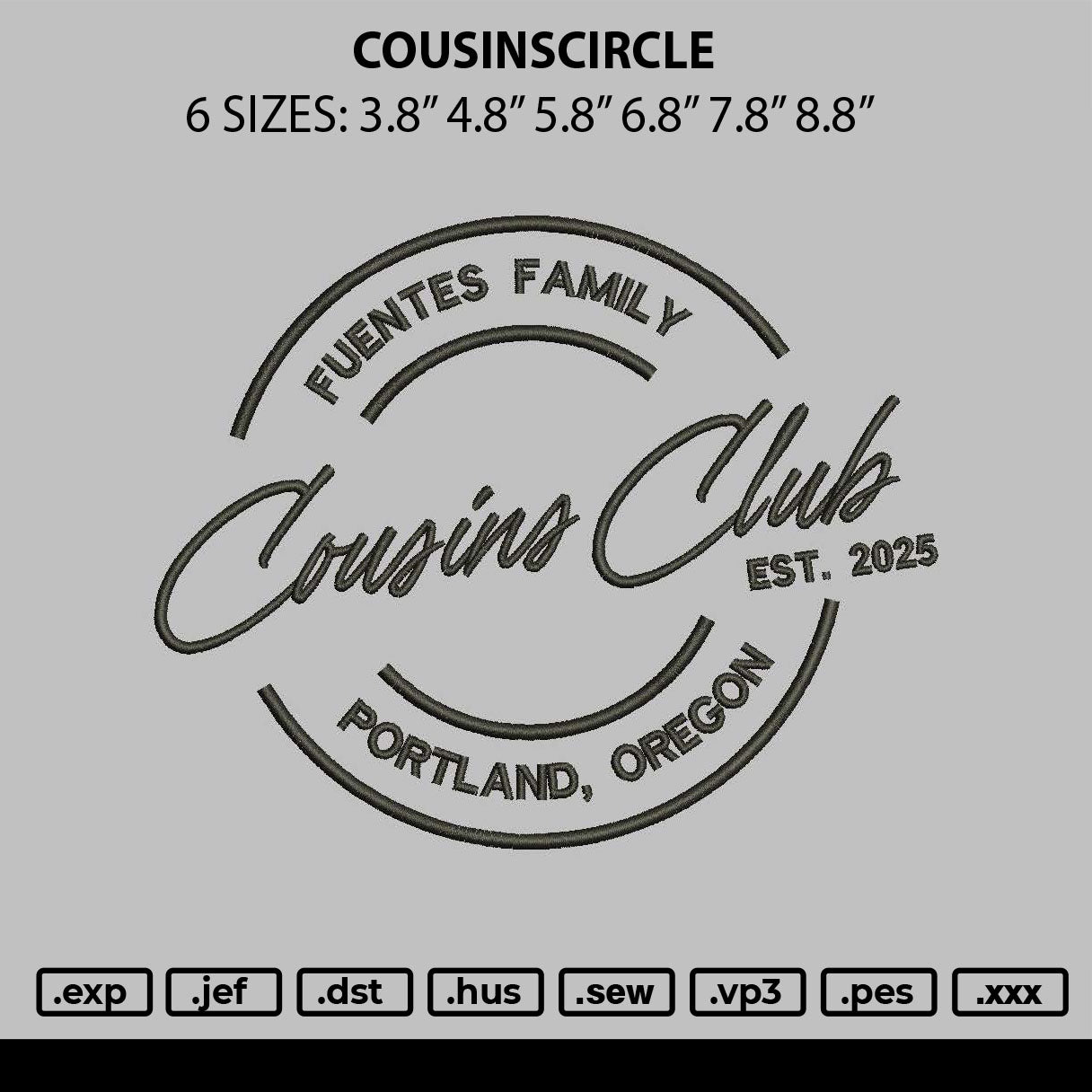 Cousinstext Embroidery File 6 sizes
