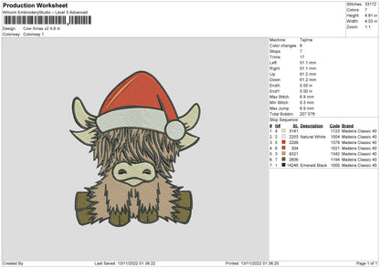 Cow Xmas V2 Embroidery File 6 sizes