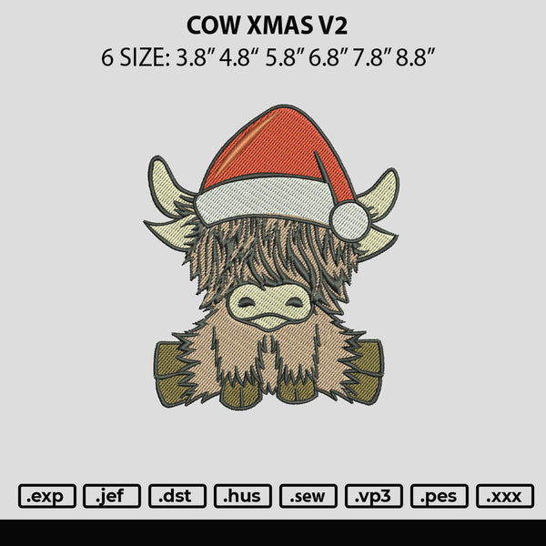 Cow Xmas V2 Embroidery File 6 sizes