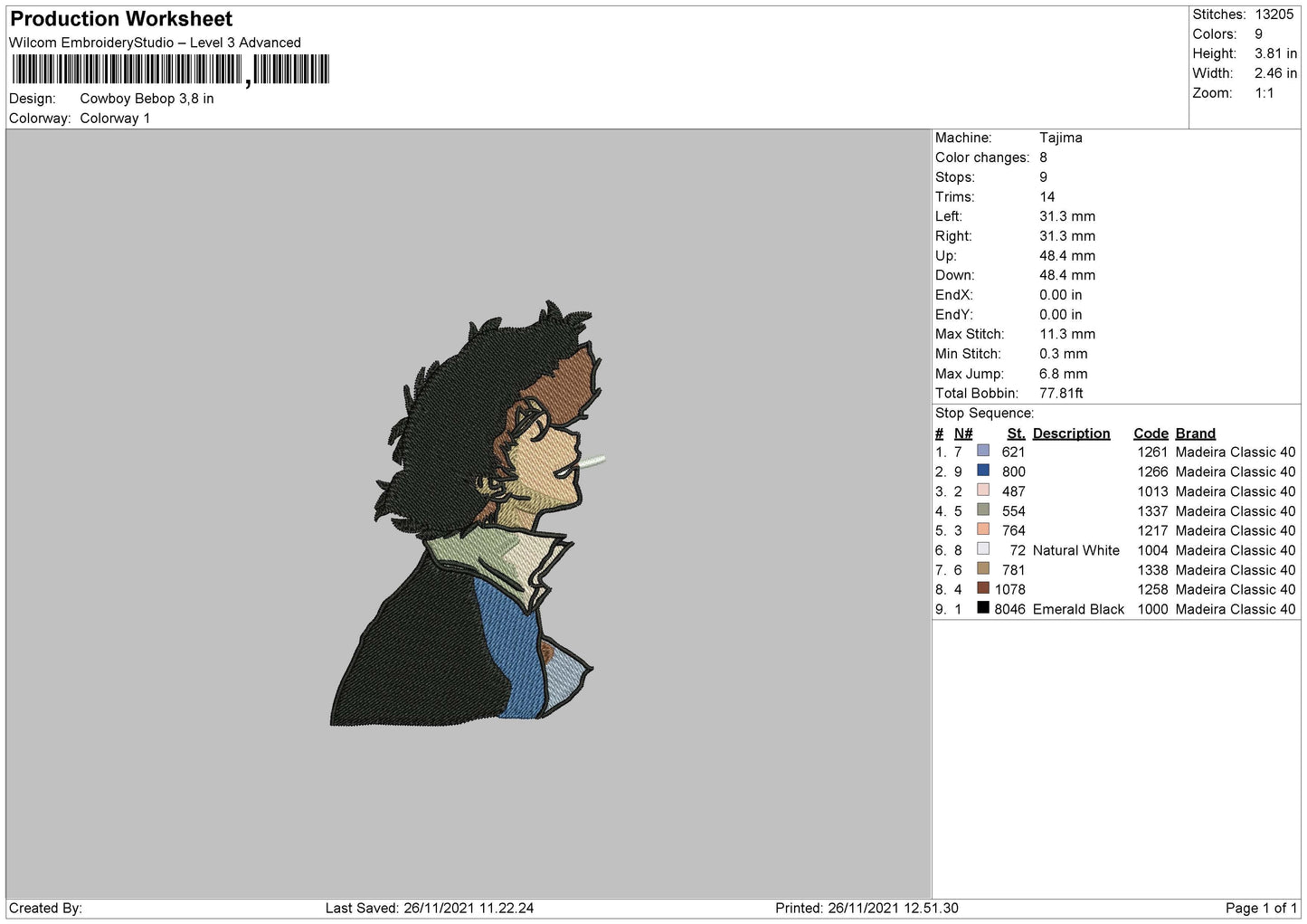 Cowboy Bepbop Embroidery File 4 size