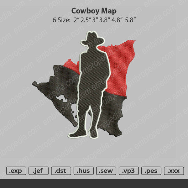 Cowboy Map Embroidery File 6 size
